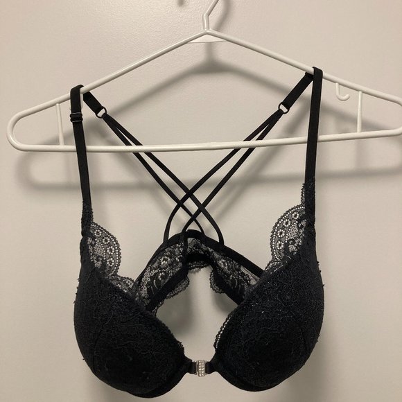La Senza 34C Lacy Black with Blue Sparkles Pushup Bra - Picture 1 of 3